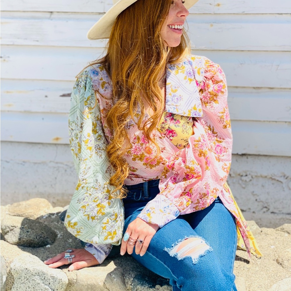 Free People Floral Patchwork Blouse - image 3